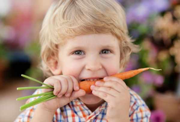 малыш ест морковку