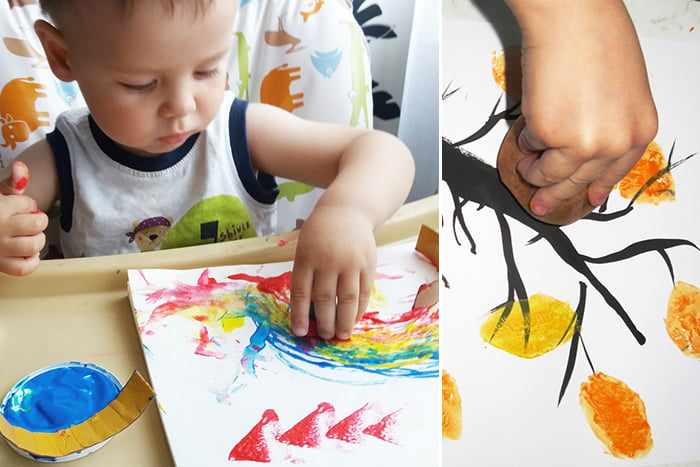 Дети рисуют самодельными штампами 